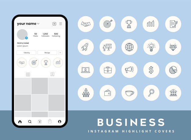 Set of business icons for instagram story highlight covers