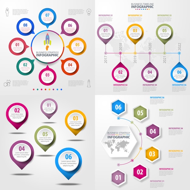 Set of business infographics design template illustration