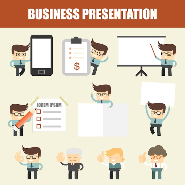 Set of business man presentation