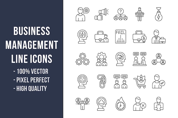 A set of business management icons.