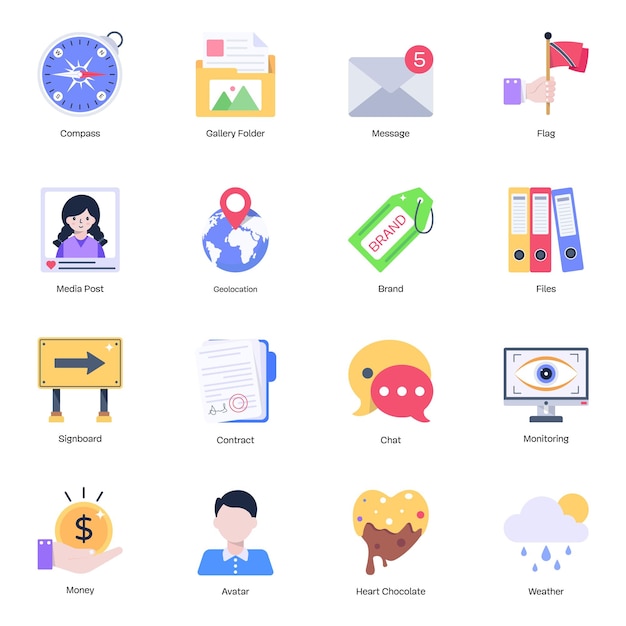 Set of business and multimedia flat icons