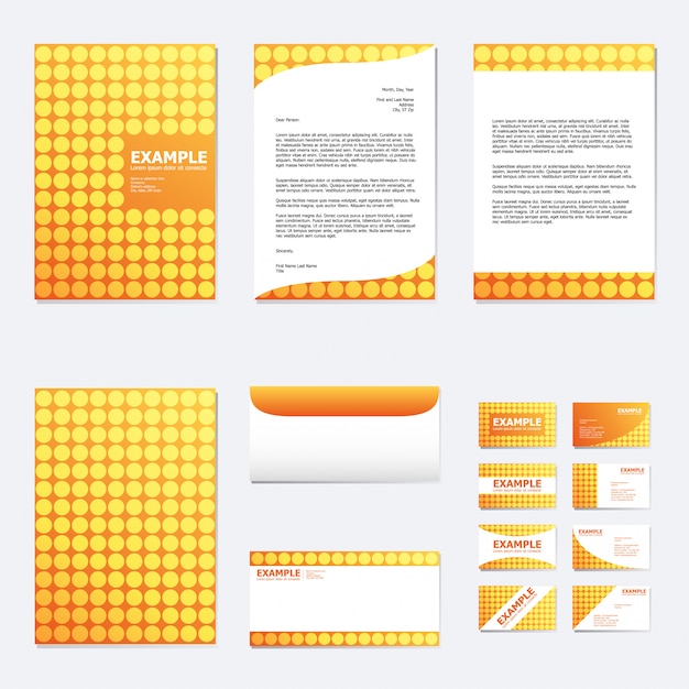 Набор бизнес шаблон бумаги с кружком на оранжевом