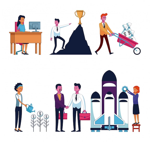 Set of business people and office icons