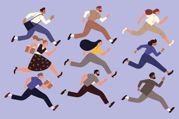 Set of business people running