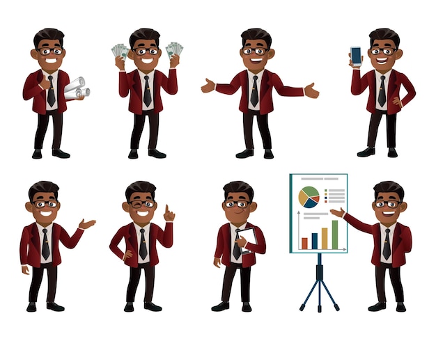 Set of business people with different poses