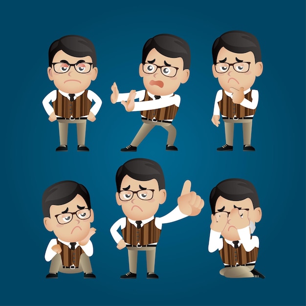 Set of business people with different poses