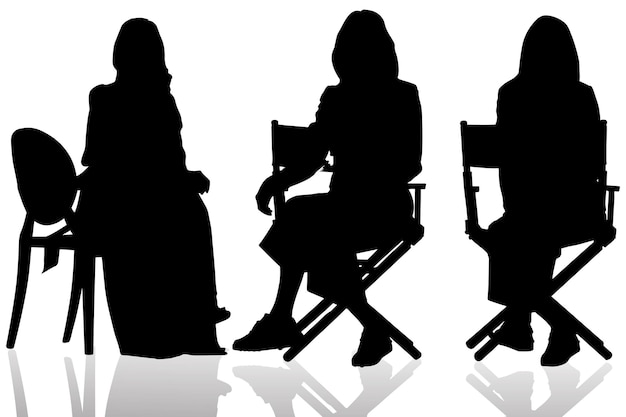 Set of business silhouettes women with sit in a chair