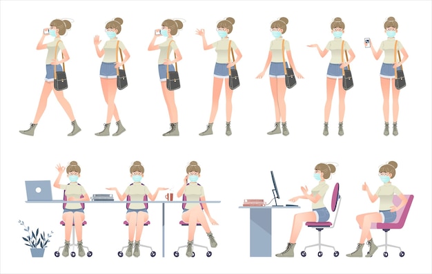 set of business woman character design