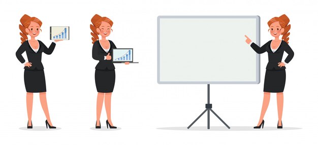 person presenting clipart Vector set of business woman working in office character design