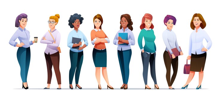 Vector set of business women team cartoon character