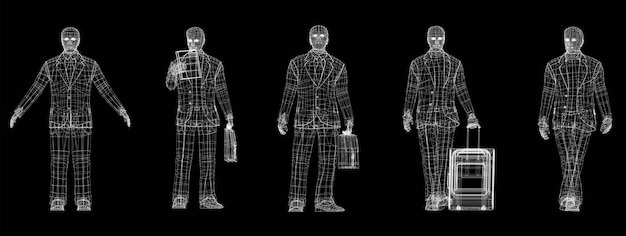 Set of businessman 3d wire frame Vector Illustration