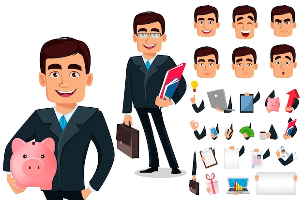 set of Businessman cartoon character in formal suit