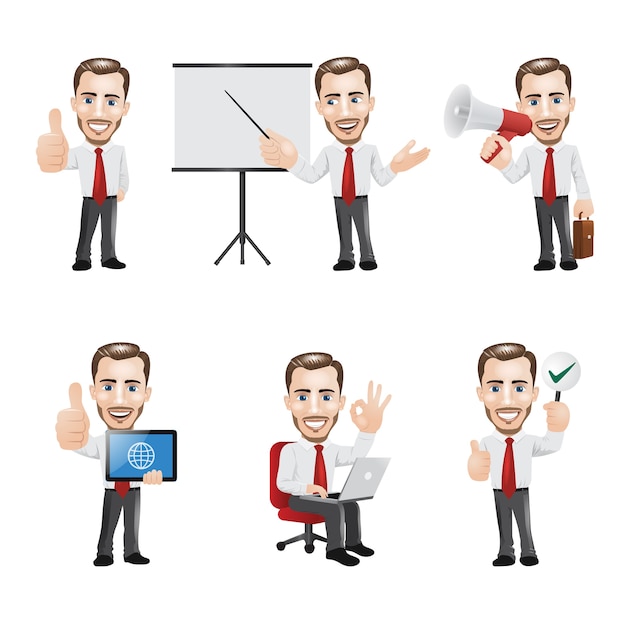 Set of businessman character in 6 different poses