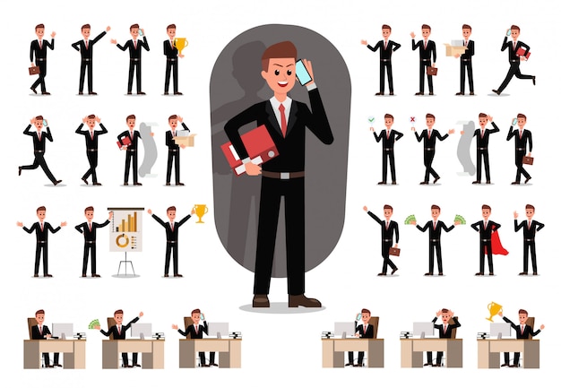 Set of businessman character design. illustration.