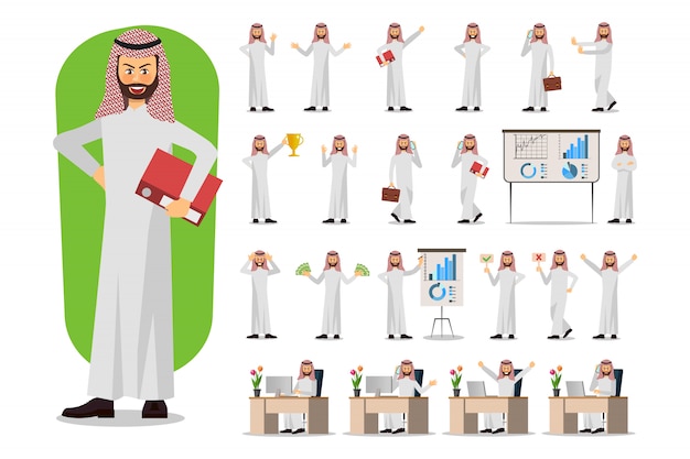 Set of businessman character design, muslim businessman