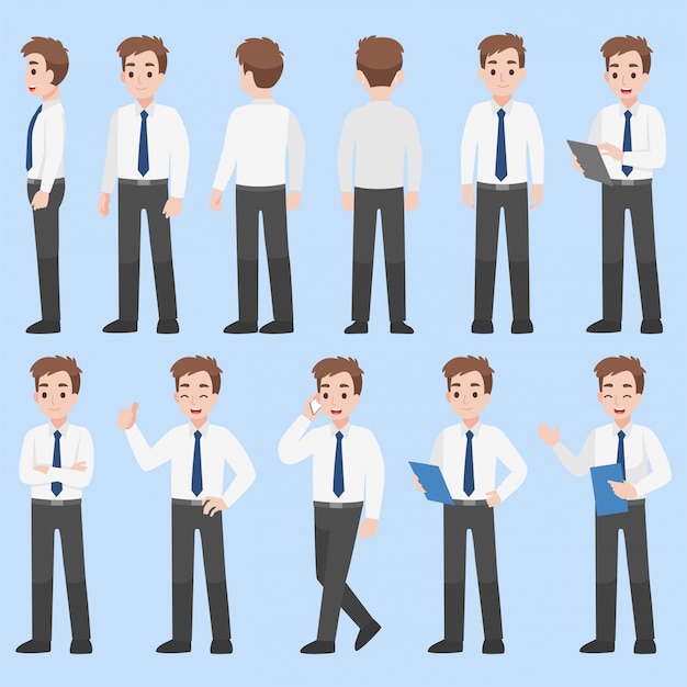 Vector set of businessman character design in various action cartoon flat business concept.