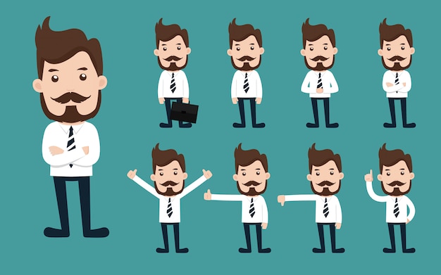 Vector set of businessman character different poses.