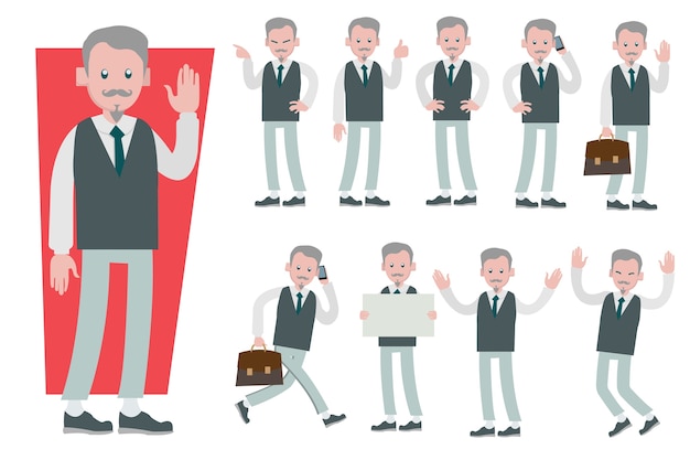 Set of businessman character vector design doing different gestures