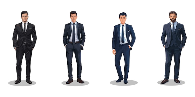 Set of businessman in different poses on white background Vector illustration