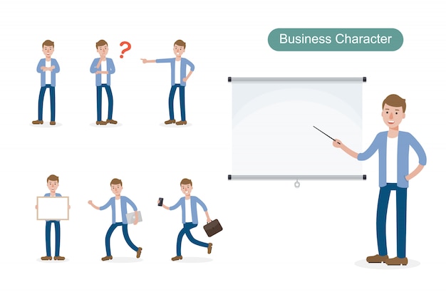 Set of businessman in different positions.