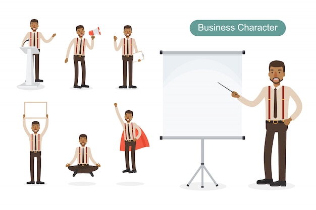 Vector set of businessman in different positions.