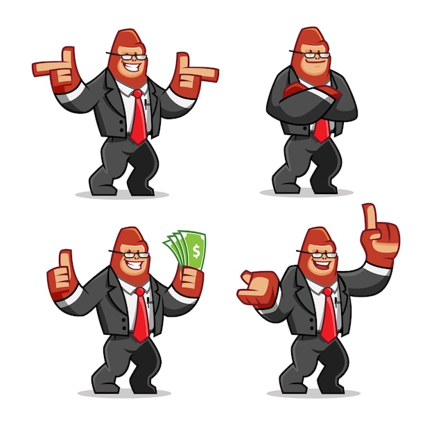 Set of businessman gorilla mascot