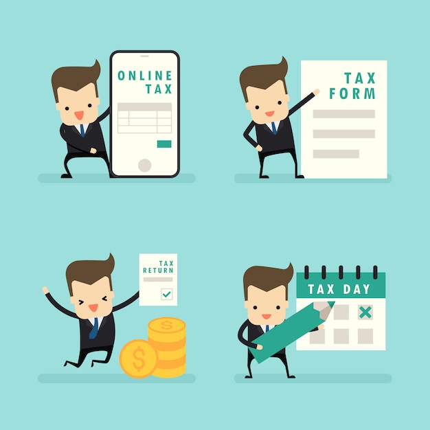 Vector set of businessman in tax concept