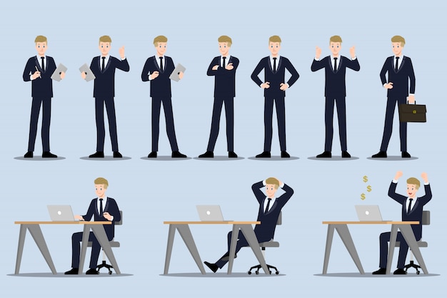 Set of businessman with different poses.