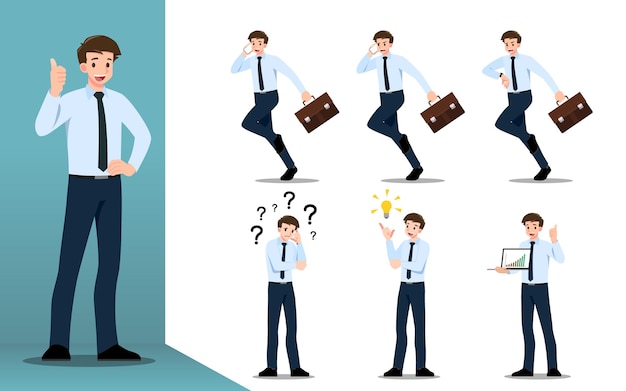 Set of businessman with different poses