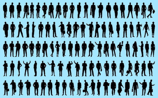 Vector set of businessman and woman silhouettes vector