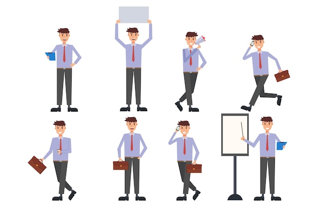 Vector set businessman working character design vector