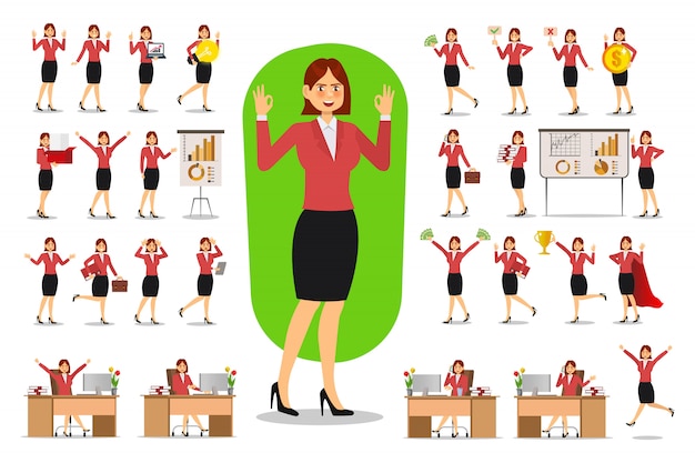 Set of businesswoman character design.