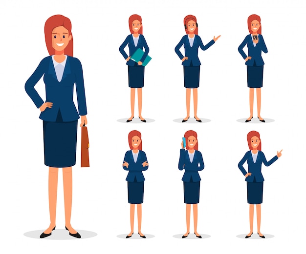 Set of businesswoman character pose.