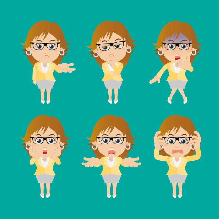 Vector 一組不同姿勢的女商人角色
