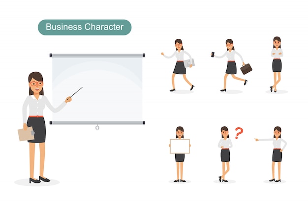 Vector set of businesswoman in different positions