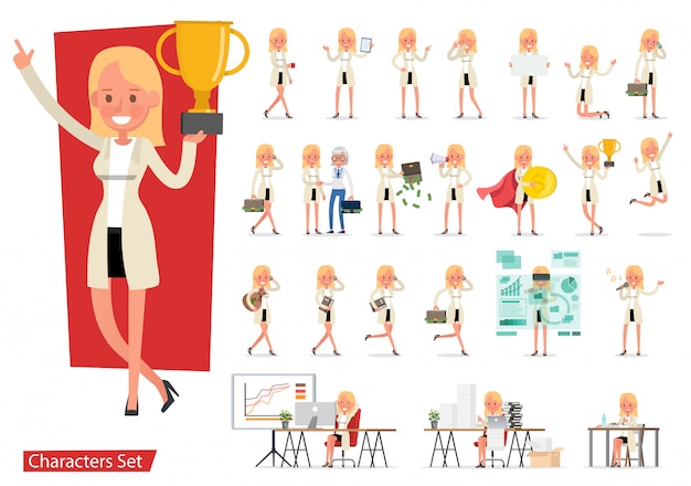 Set of businesswoman worker character