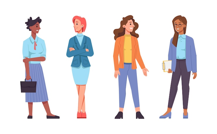 Vector set of businesswomen of different races cartoon characters