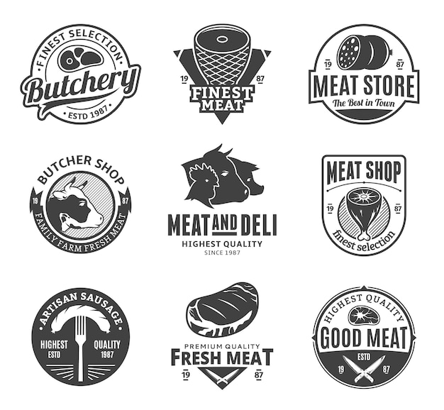 Vector set of butchery black and white logo