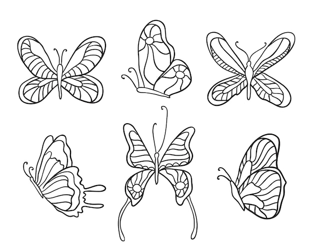 蝶のセット透明な背景に分離された蝶のアイコン