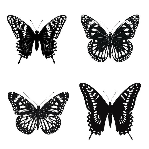 Vector set of butterflies vector silhouettes for logo clipart design concept isolated on a white