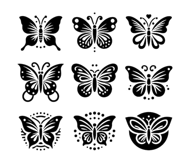 Set of butterflies vector silhouettes for logo clipart design concept isolated on a white