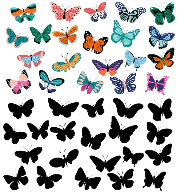 白い背景のベクトルに蝶のセット