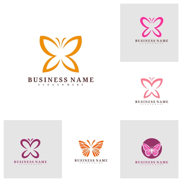 Set of Butterfly logo template Creative butterfly logo design vector