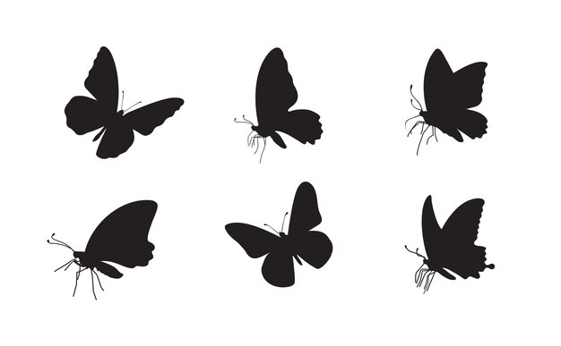 Set di silhouette a farfalla isolata su sfondo bianco illustrazione vettoriale