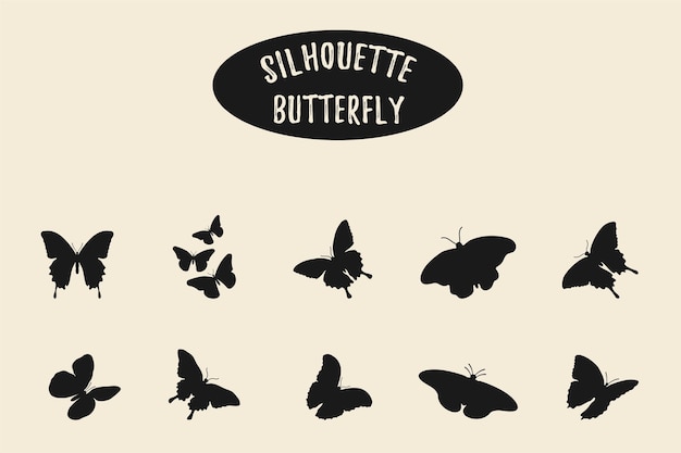 Set of butterfly silhouettes Flying butterflies silhouette black Butterfly icon