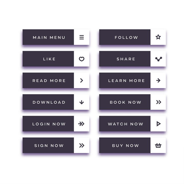 Vector 웹 사이트 ui 모바일 앱 call to action 아이콘 버튼 벡터 10eps에 대한 투명 배경에 격리된 사용자 인터페이스 아이콘이 있는 버튼 트렌디한 간단한 스타일 세트