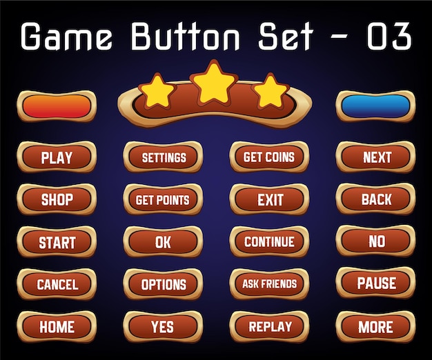 Vector set of buttons for games applications and website cute mobile game development buttons