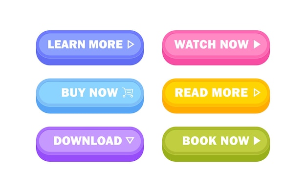 Set of buttons on wite background modern colorful 3d buttons for web ui mobile apps and infographic