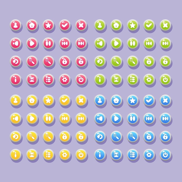 Set of buttons with icons for the design of the interface of mobile games and applications user