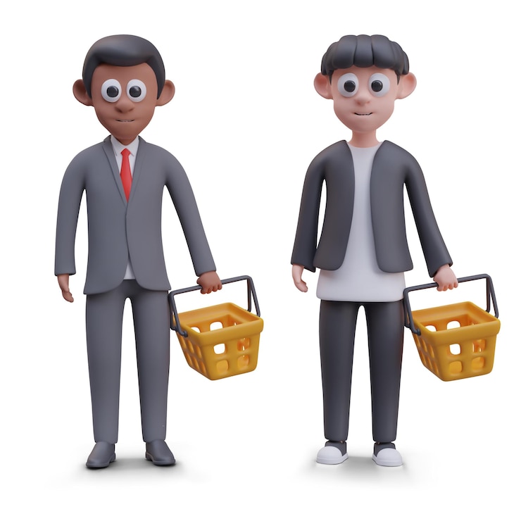 Vector set of buyers of different races professions and ages vector men with empty shopping baskets